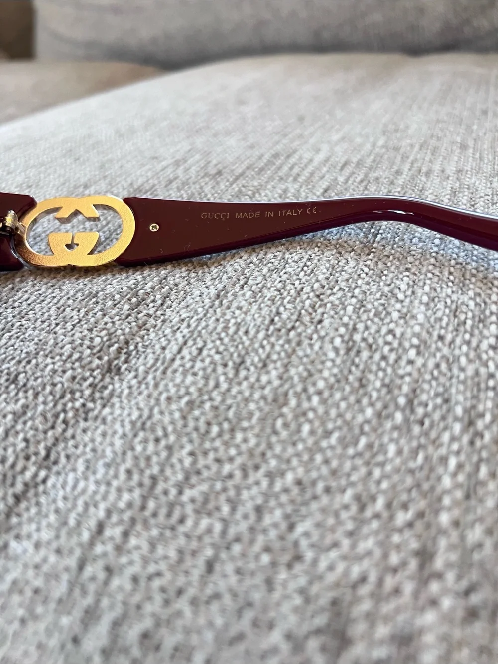 Gucci Interlocking G Burgundy Cat Eye Sunglasses with Gold Accent - Picture 6 of 8